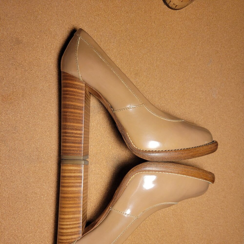 Chloe Patent Leather Nude Wood Block Heel 6.5